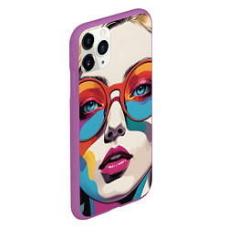 Чехол iPhone 11 Pro матовый Девушка в солнечных очках поп-арт, цвет: 3D-фиолетовый — фото 2