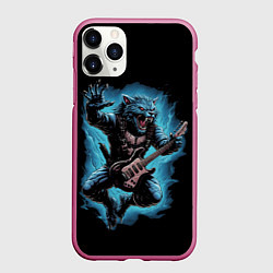 Чехол iPhone 11 Pro матовый Оборотень гитарист, цвет: 3D-малиновый