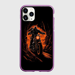 Чехол iPhone 11 Pro матовый Мотоциклист с черепом, цвет: 3D-фиолетовый