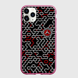 Чехол iPhone 11 Pro матовый Mercedes benz броня текстура, цвет: 3D-малиновый