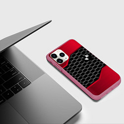 Чехол iPhone 11 Pro матовый BMW карбон стиль, цвет: 3D-малиновый — фото 2