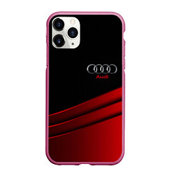 Чехол iPhone 11 Pro матовый AUDI carbon metal, цвет: 3D-малиновый