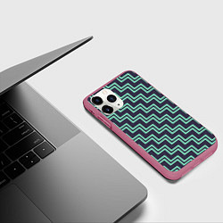 Чехол iPhone 11 Pro матовый Мятные зигзаги, цвет: 3D-малиновый — фото 2