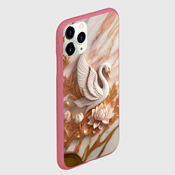 Чехол iPhone 11 Pro матовый Фарфоровый лебедь и лотос на розовом мраморе, цвет: 3D-малиновый — фото 2