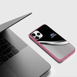 Чехол iPhone 11 Pro матовый Subaru metal steel, цвет: 3D-малиновый — фото 2