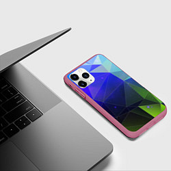 Чехол iPhone 11 Pro матовый Неоновые треугольники геометрия, цвет: 3D-малиновый — фото 2