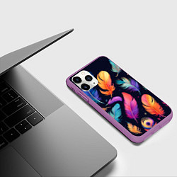 Чехол iPhone 11 Pro матовый Разноцветные переливающиеся перья, цвет: 3D-фиолетовый — фото 2