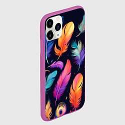 Чехол iPhone 11 Pro матовый Разноцветные переливающиеся перья, цвет: 3D-фиолетовый — фото 2