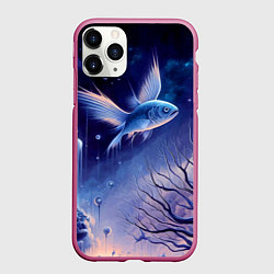 Чехол iPhone 11 Pro матовый Крылатая рыба - сюрреализм, цвет: 3D-малиновый