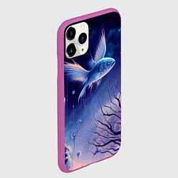 Чехол iPhone 11 Pro матовый Крылатая рыба - сюрреализм, цвет: 3D-фиолетовый — фото 2