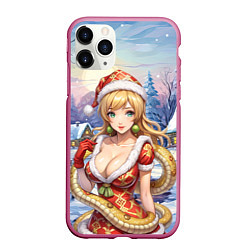 Чехол iPhone 11 Pro матовый Девушка в образе змеи 2025, цвет: 3D-малиновый