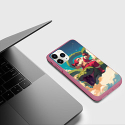 Чехол iPhone 11 Pro матовый Дед Мороз сидит на змее, цвет: 3D-малиновый — фото 2