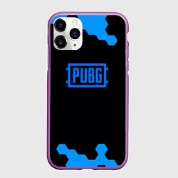 Чехол iPhone 11 Pro матовый PUBG синие соты абстракция, цвет: 3D-фиолетовый