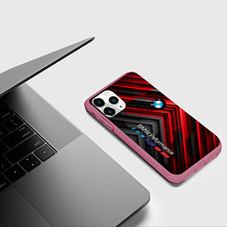 Чехол iPhone 11 Pro матовый BMW geometry stripes red, цвет: 3D-малиновый — фото 2