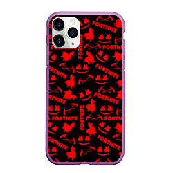 Чехол iPhone 11 Pro матовый Fortnite pattern game red, цвет: 3D-фиолетовый