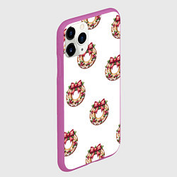 Чехол iPhone 11 Pro матовый Много новогодних пончиков с бантиком и ягодами, цвет: 3D-фиолетовый — фото 2