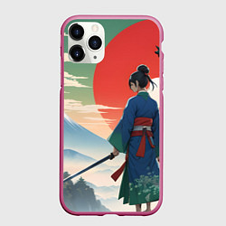 Чехол iPhone 11 Pro матовый Самурай на ярком красивом фоне, цвет: 3D-малиновый