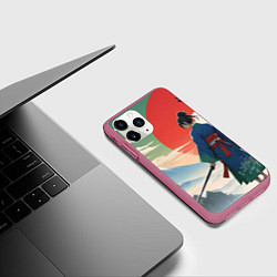 Чехол iPhone 11 Pro матовый Самурай на ярком красивом фоне, цвет: 3D-малиновый — фото 2