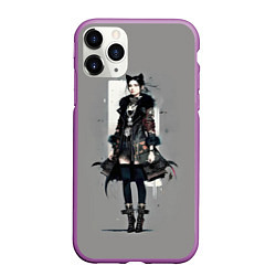 Чехол iPhone 11 Pro матовый Girl cat fashionista - ai art fantasy, цвет: 3D-фиолетовый