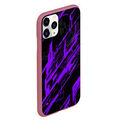 Чехол iPhone 11 Pro матовый Purple stripes on a black background, цвет: 3D-малиновый — фото 2