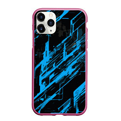 Чехол iPhone 11 Pro матовый Blue stripes on a black background, цвет: 3D-малиновый