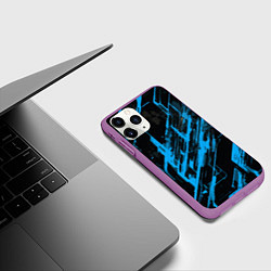 Чехол iPhone 11 Pro матовый Blue stripes on a black background, цвет: 3D-фиолетовый — фото 2