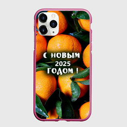 Чехол iPhone 11 Pro матовый Много апельсинов мандаринов: с новым 2025 годом, цвет: 3D-малиновый