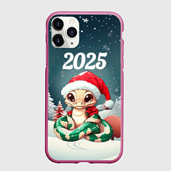 Чехол iPhone 11 Pro матовый Новогодняя змейка 2025, цвет: 3D-малиновый