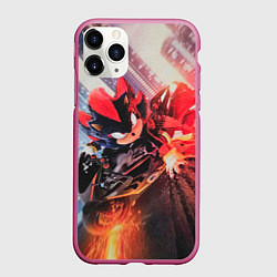 Чехол iPhone 11 Pro матовый Ёжик Шэдоу на мотоцикле, цвет: 3D-малиновый