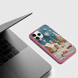 Чехол iPhone 11 Pro матовый Сладкие домики и елки, цвет: 3D-малиновый — фото 2