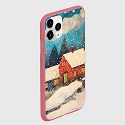 Чехол iPhone 11 Pro матовый Два зимних домика, цвет: 3D-малиновый — фото 2
