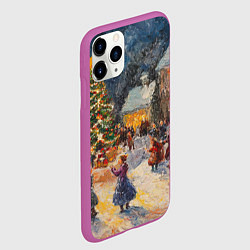 Чехол iPhone 11 Pro матовый Новогодняя ночь во дворе пейзаж, цвет: 3D-фиолетовый — фото 2