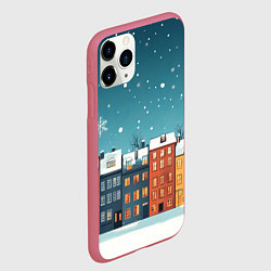 Чехол iPhone 11 Pro матовый Зимний городок из домов, цвет: 3D-малиновый — фото 2