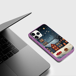 Чехол iPhone 11 Pro матовый Ночной новогодний город, цвет: 3D-фиолетовый — фото 2