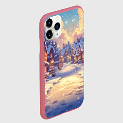 Чехол iPhone 11 Pro матовый Уютный снежный городок, цвет: 3D-малиновый — фото 2