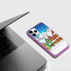 Чехол iPhone 11 Pro матовый Яркий рисованный снежный городок, цвет: 3D-фиолетовый — фото 2