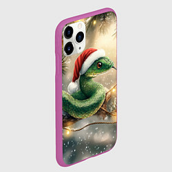 Чехол iPhone 11 Pro матовый Новогодняя змея на ветке ели, цвет: 3D-фиолетовый — фото 2