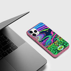 Чехол iPhone 11 Pro матовый Оптические волны психоделика, цвет: 3D-малиновый — фото 2