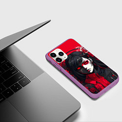 Чехол iPhone 11 Pro матовый Девушка в стиле аниме в куртке на красном фоне, цвет: 3D-фиолетовый — фото 2