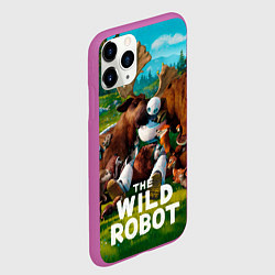 Чехол iPhone 11 Pro матовый Дикий робот в объятиях друзей, цвет: 3D-фиолетовый — фото 2