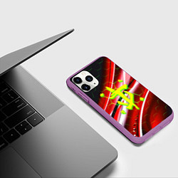 Чехол iPhone 11 Pro матовый Doom кислотное лого броня, цвет: 3D-фиолетовый — фото 2