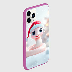Чехол iPhone 11 Pro матовый Новогодняя маленькая розовая змейка, цвет: 3D-фиолетовый — фото 2