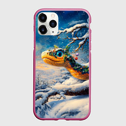 Чехол iPhone 11 Pro матовый Удивленная змея в зимнем лесу, цвет: 3D-малиновый
