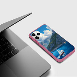 Чехол iPhone 11 Pro матовый Пейзаж с парусники рядом с итальянским островом, цвет: 3D-малиновый — фото 2