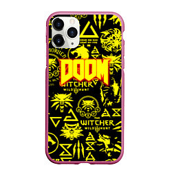 Чехол iPhone 11 Pro матовый Doom x Witcher, цвет: 3D-малиновый