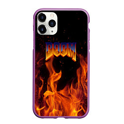 Чехол iPhone 11 Pro матовый Doom fire steel logo, цвет: 3D-фиолетовый