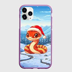Чехол iPhone 11 Pro матовый Змея в новогодней шапочке зимой, цвет: 3D-фиолетовый
