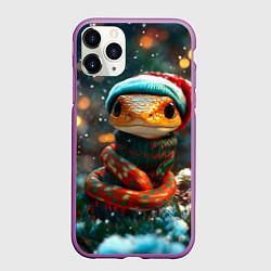 Чехол iPhone 11 Pro матовый Новогодняя змея у елочки, цвет: 3D-фиолетовый