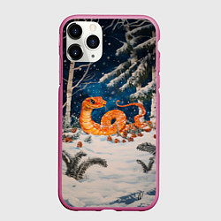 Чехол iPhone 11 Pro матовый Оранжевая змея в лесу, цвет: 3D-малиновый
