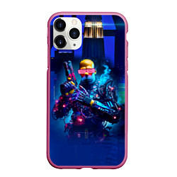 Чехол iPhone 11 Pro матовый Homer Simpson with a pistol - cyberpunk, цвет: 3D-малиновый